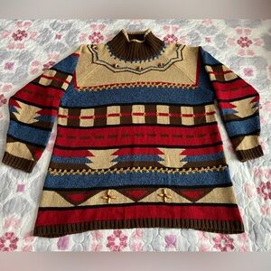 LizSport Petite Women’s Colorful Southwest Aztec Embroidered Knit Sweater Medium